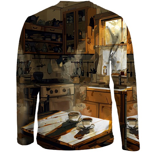 Дитячий 3D лонгслів Привид на кухні, Хелловін (вид ззаду)