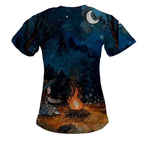 Жіноча 3D футболка Дівчинка та привид, Хелловін (вид ззаду)