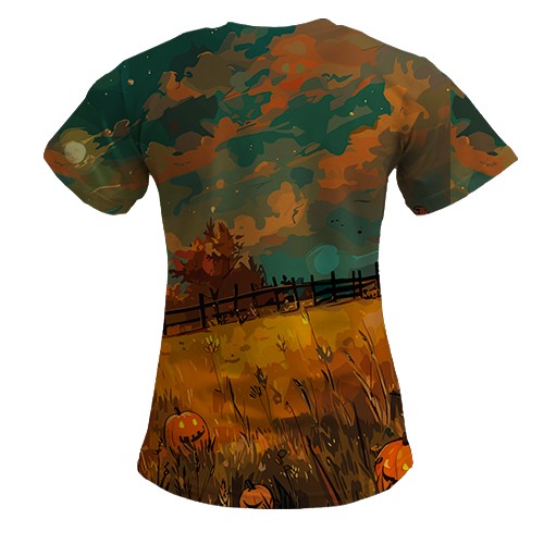 Жіноча 3D футболка Привид на полі, Хелловін (вид ззаду)