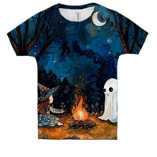 Дитяча 3D футболка Дівчинка та привид, Хелловін (вид спереду)