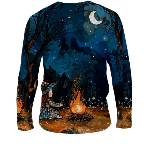 Чоловічий 3D лонгслів Дівчинка та привид, Хелловін (вид ззаду)