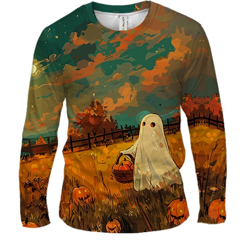 Чоловічий 3D лонгслів Привид на полі, Хелловін (вид спереду)