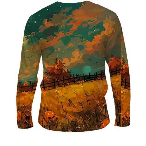 Чоловічий 3D лонгслів Привид на полі, Хелловін (вид ззаду)