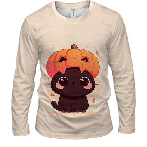 Чоловічий 3D лонгслів Милий котик, Хелловін (вид спереду)