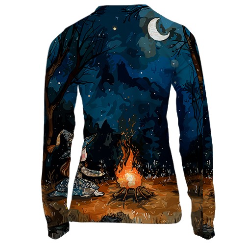 Жіночий 3D лонгслів Дівчинка та привид, Хелловін (вид ззаду)