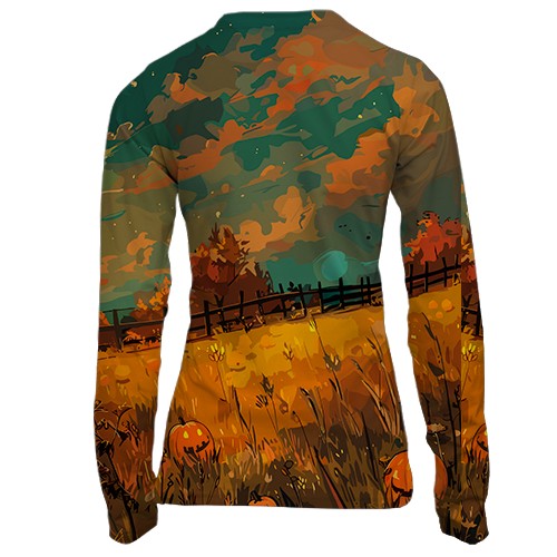 Женский 3D лонгслив Призрак на поле, Хэллоуин (вид сзади)