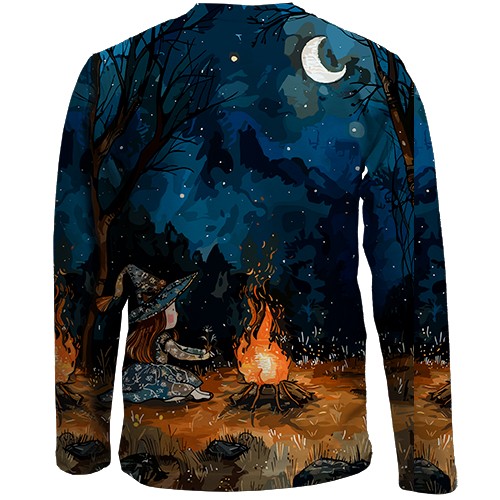 Детский 3D лонгслив Девочка и призрак, Хэллоуин (вид сзади)