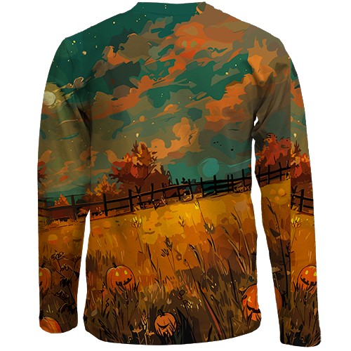 Дитячий 3D лонгслів Привид на полі, Хелловін (вид ззаду)