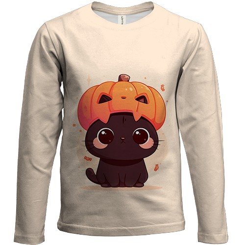 Дитячий 3D лонгслів Милий котик, Хелловін (вид спереду)