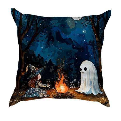 3D подушка Девочка и призрак, Хэллоуин (вид спереди)