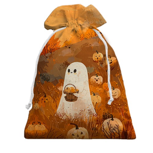 3D Подарунковий мішечок Привид з гарбузами, Хелловін (вид спереду)