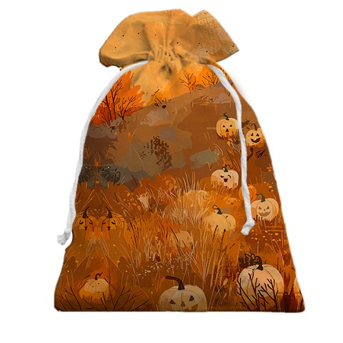 3D Подарунковий мішечок Привид з гарбузами, Хелловін (вид ззаду)