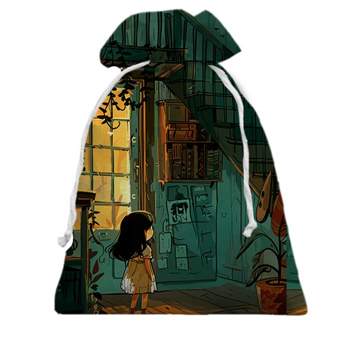 3D Подарочный мешочек Дом с привидением, Хэллоуин (вид сзади)