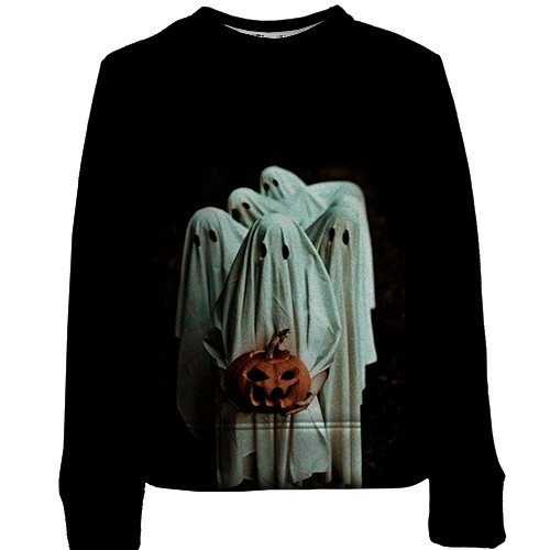 Детский 3D свитшот Привидение с тыквами (вид спереди)