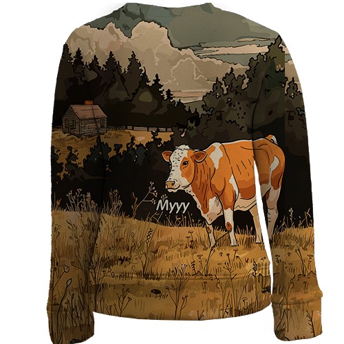 Детский 3D свитшот Корова и привидение (вид сзади)