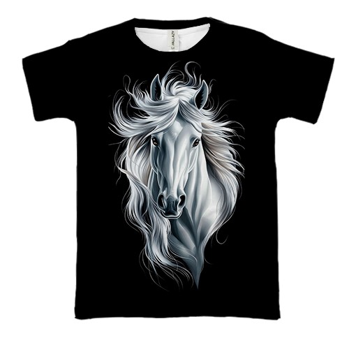 3D футболка с черно-белой лошадью (вид спереди)