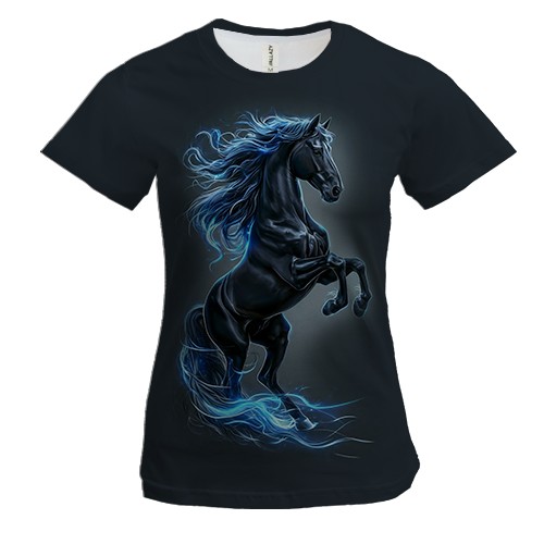 Женская 3D футболка Серый конь (вид спереди)