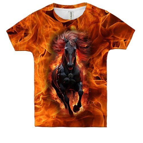 Дитяча 3D футболка з Вогненним конем (вид спереду)