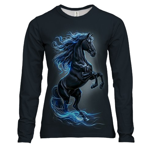 Женский 3D лонгслив Серый конь (вид спереди)