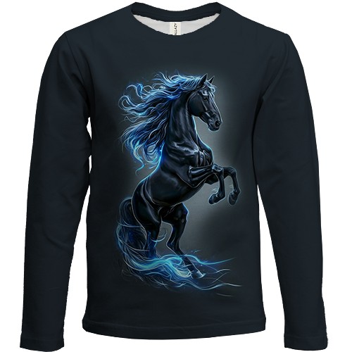 Детский 3D лонгслив Серый конь (вид спереди)