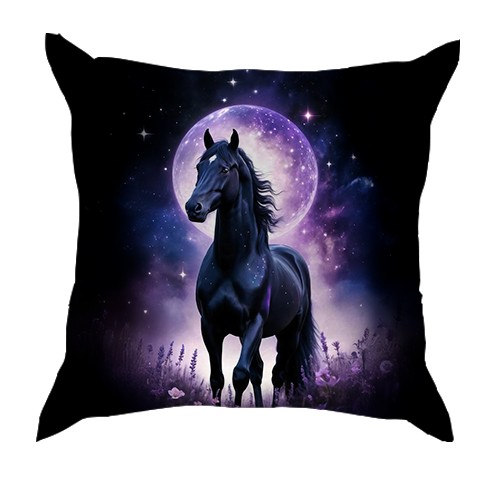 3D подушка с лошадью на фоне луны (вид спереди)