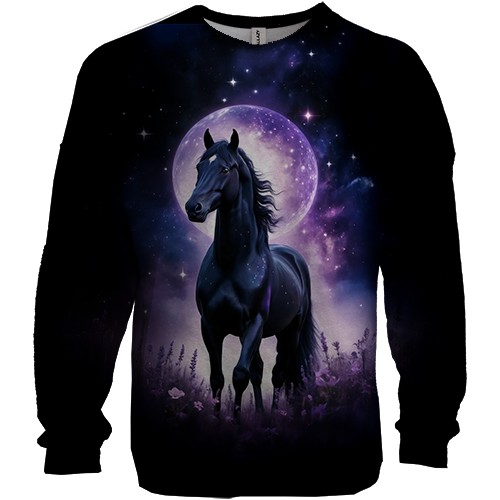 3D світшот з конем на тлі місяця (вид спереду)