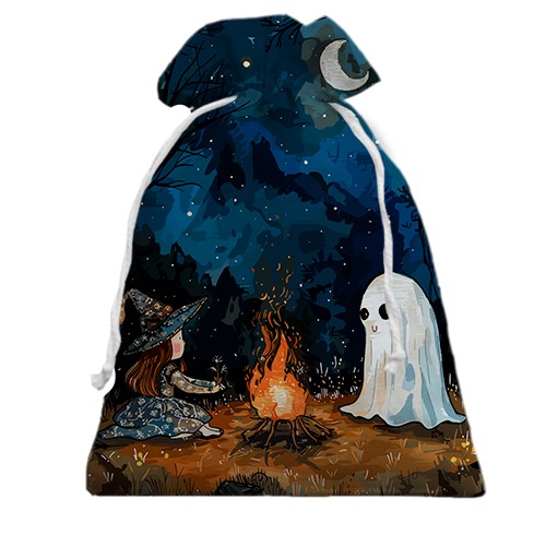 3D Подарунковий мішечок Дівчинка та привид, Хелловін (вид спереду)