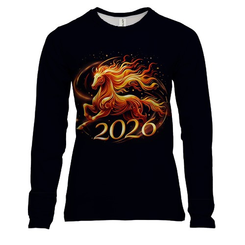 Жіночий 3D лонгслів із конем 2026 (вид спереду)