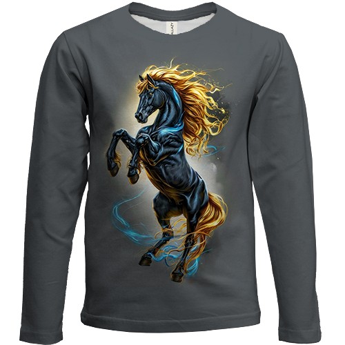 Детский 3D лонгслив с Золотогривой лошадью (вид спереди)