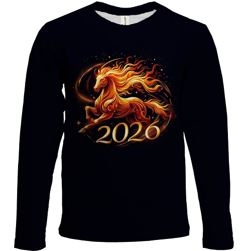 Дитячий 3D лонгслів із конем 2026 (вид спереду)