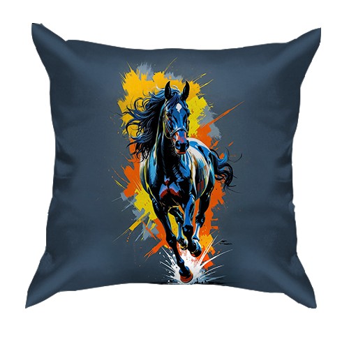 3D подушка Кінь з мазками фарби (вид спереду)