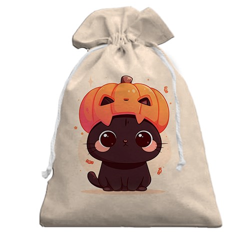 3D Подарунковий мішечок Милий котик, Хелловін (вид спереду)