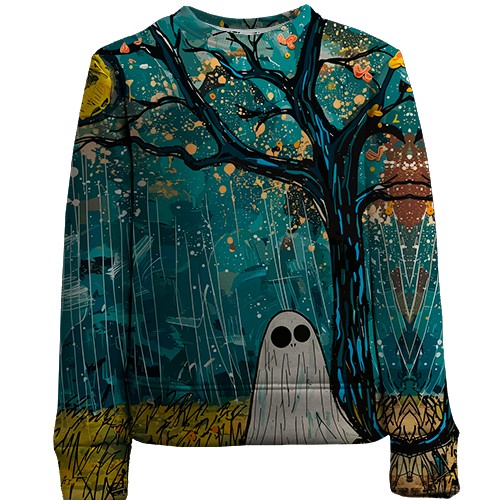 Дитячий 3D світшот Привид під дощем, Хелловін (вид спереду)