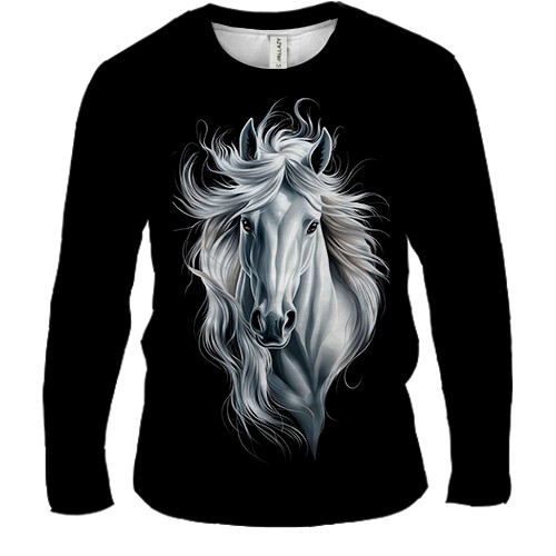 Мужской 3D лонгслив с черно-белой лошадью (вид спереди)