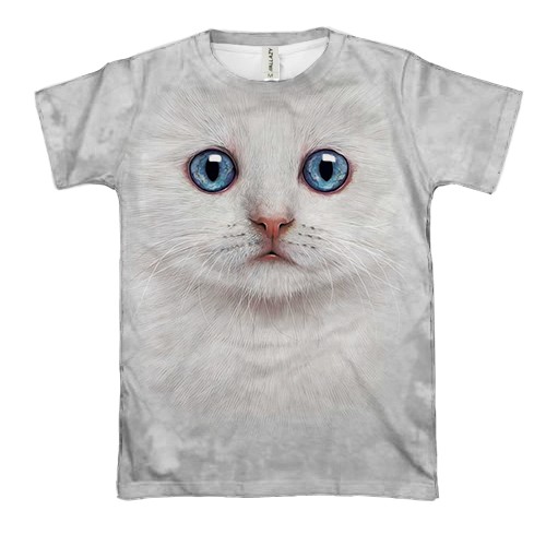 3D футболка Біле кошеня (вид спереду)