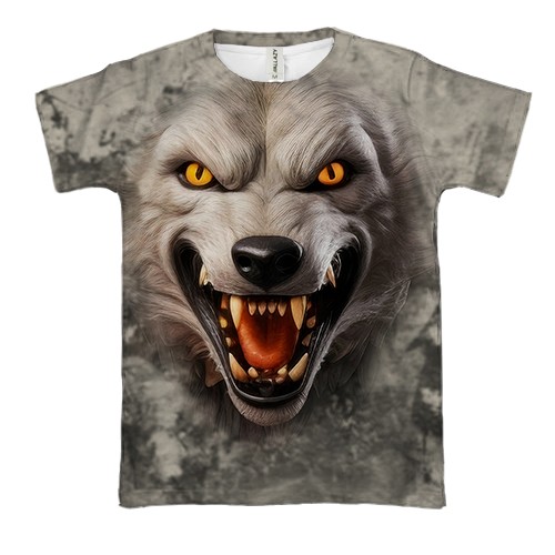 3D футболка з мордою злого вовка (вид спереду)