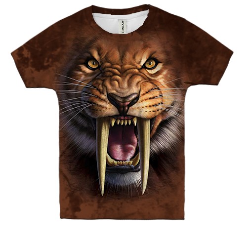 Детская 3D футболка с саблезубым тигром (вид спереди)