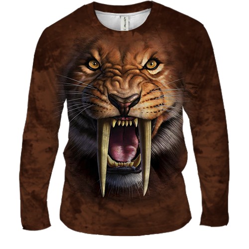 Мужской 3D лонгслив с саблезубым тигром (вид спереди)