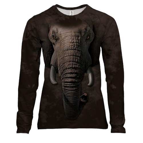 Женский 3D лонгслив со слоном (вид спереди)