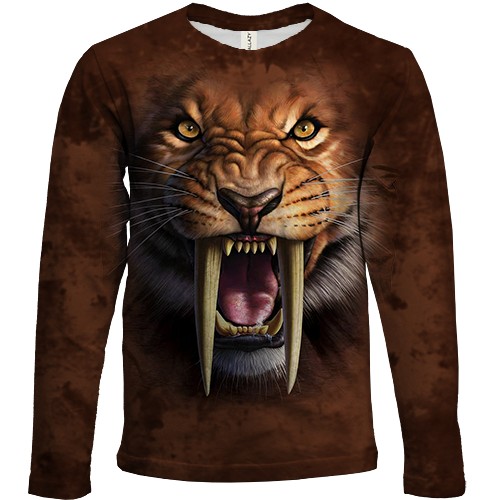 Детский 3D лонгслив с саблезубым тигром (вид спереди)