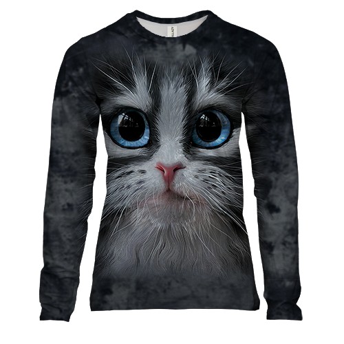 Жіночий 3D лонгслів Котяча мордочка (вид спереду)