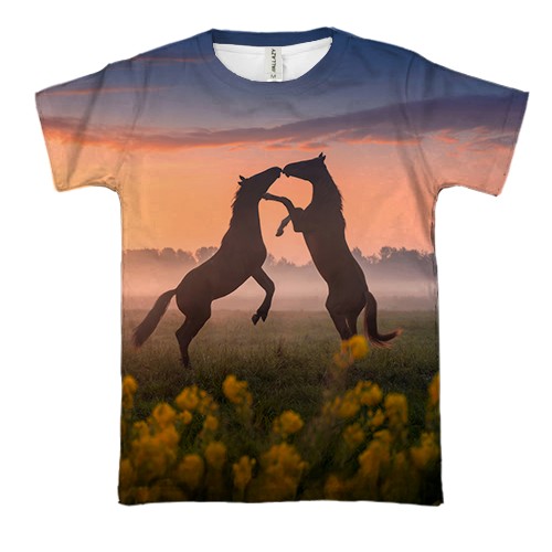 3D футболка з конями на полі (вид спереду)