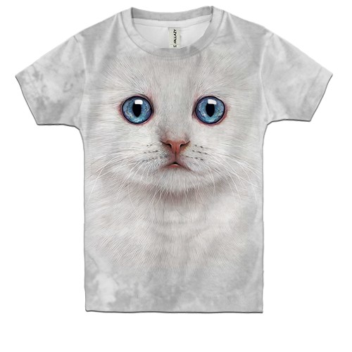 Детская 3D футболка Белый котенок (вид спереди)