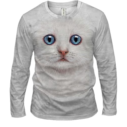 Мужской 3D лонгслив Белый котенок (вид спереди)