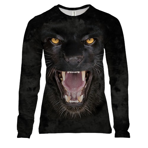 Жіночий 3D лонгслів Чорна пантера (вид спереду)