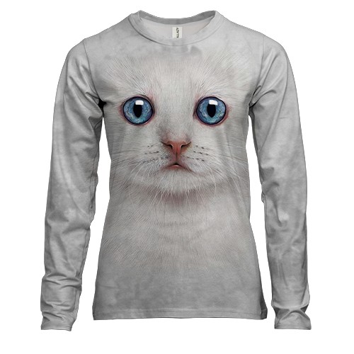 Жіночий 3D лонгслів Біле кошеня (вид спереду)
