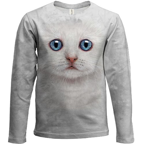 Детский 3D лонгслив Белый котенок (вид спереди)