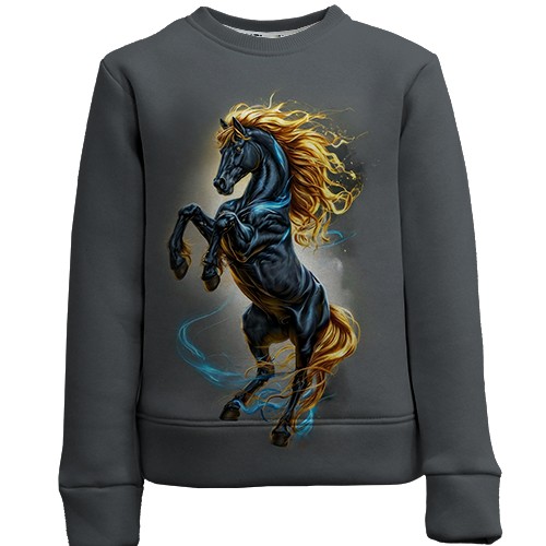 Детский 3D свитшот с Золотогривой лошадью (вид спереди)