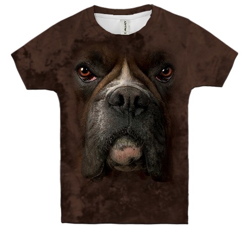 Детская 3D футболка с мордой Боксера (вид спереди)