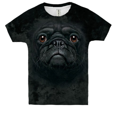 Детская 3D футболка с мордой мопса (вид спереди)